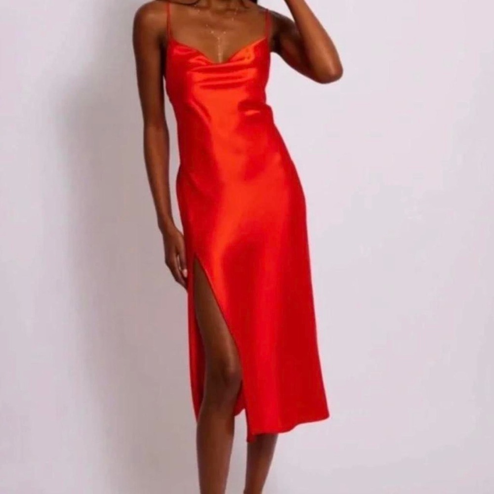 12th Tribe Vibrant Red Satin Dress